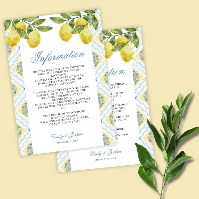 Carte D'accompagnement La Dolce Vita Italian Lemon Détails sur le Mariage (Créateur téléchargé)