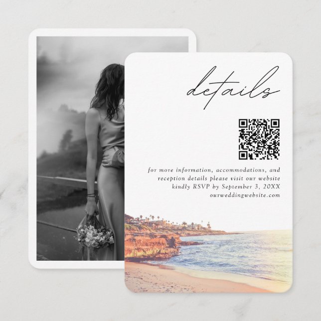 Carte D'accompagnement La Jolla Mariage Détails Moderne Détails QR Code (Devant / Derrière)