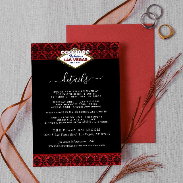 Carte D'accompagnement La Parties scintillant Damask Las Vegas Mariage Co (Créateur téléchargé)