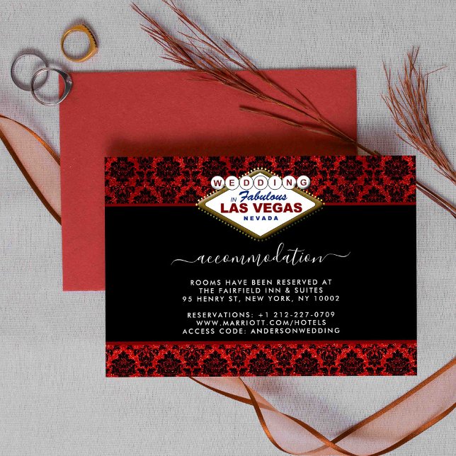 Carte D'accompagnement La Parties scintillant Damask Las Vegas Mariage Co (Créateur téléchargé)