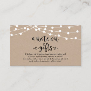 Carte D'accompagnement Lampes à cordes rustiques kraft, Une note cadeaux