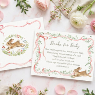 Carte D'accompagnement Lapin Floral Rose Noeud Papillon Livre Demande Bab