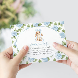 Carte D'accompagnement Lapin Mignon, Nœud Bleu, Fleurs Bleues, Livres Pou