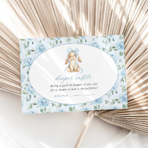 Carte D'accompagnement Lapin Mignon, Nœud Bleu, Fleurs Bleues, Tirage au
