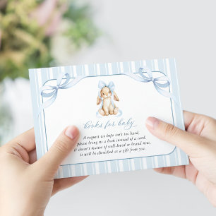 Carte D'accompagnement Lapin Mignon, Nœud Bleu, Rayures Bleues, Livres Po
