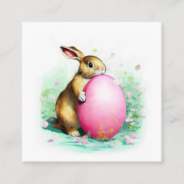 Carte D'accompagnement lapin timide caché derrière un gros oeuf de Pâques (Devant)