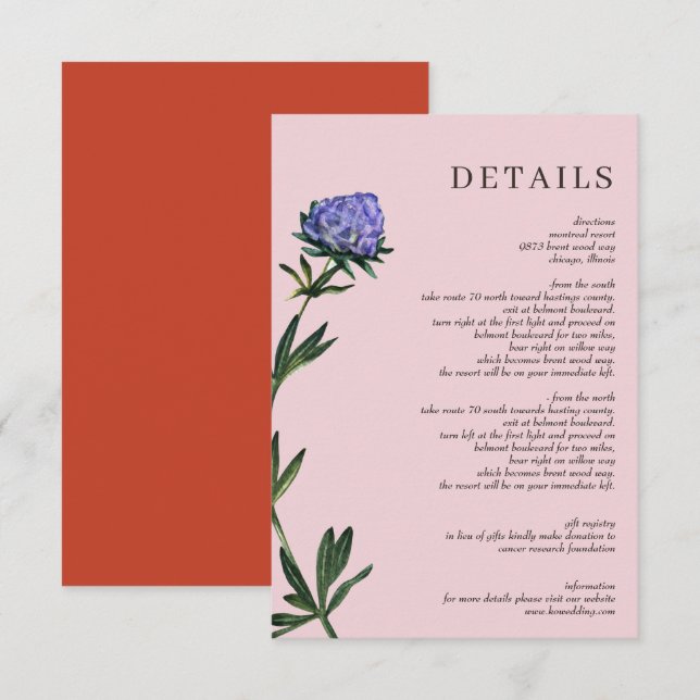 Carte D'accompagnement L'aquarelle rustique fleurit le Mariage floral (Devant / Derrière)