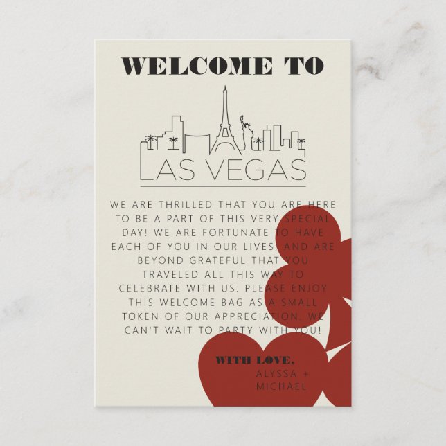Carte D'accompagnement Las Vegas Casino Skyline Mariage Welcome Bag Card (Devant)