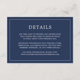 Carte D'accompagnement Lauren Navy Blue Monogramme Mariage élégant