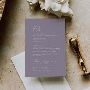 Carte D'accompagnement Lavande chic moderne violet Détails Mariage