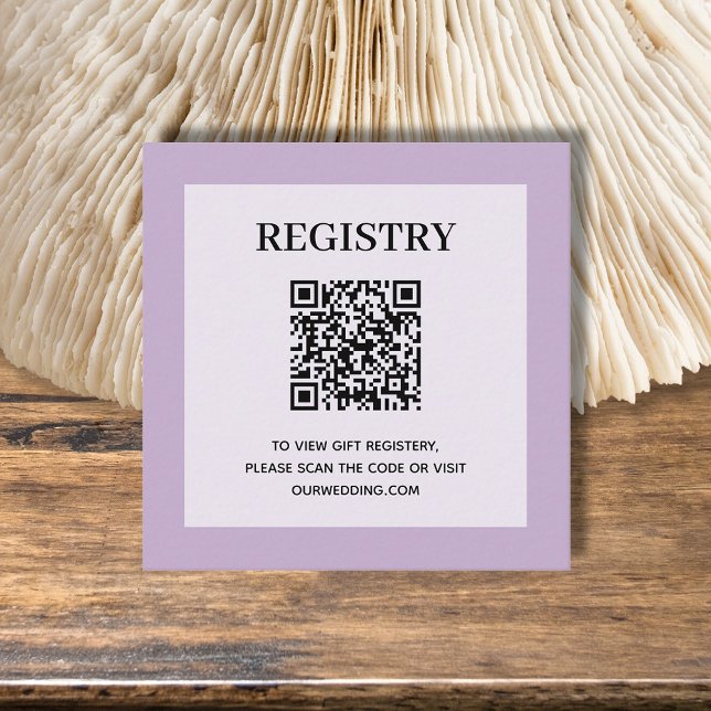 Carte D'accompagnement Lavande de code QR du Registre mariage (Lavender wedding or bridal shower registry enclosure card with QR Code - 2.5" x 2.5")