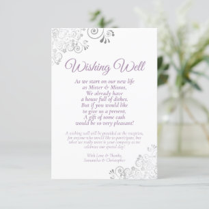 Carte D'accompagnement Lavande et Mariage blanc en argent qui souhaitent 