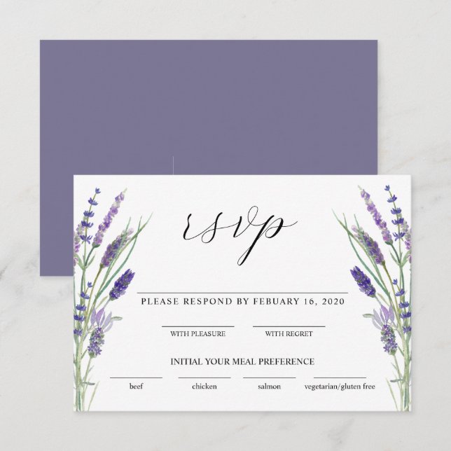 Carte D'accompagnement Lavande verte Lilac Purple Lila Wedding RSVP (Devant / Derrière)