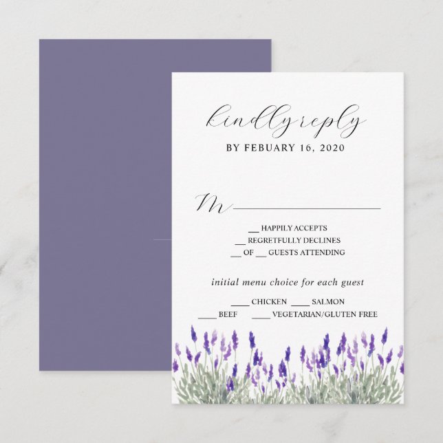 Carte D'accompagnement Lavande verte Lilac Purple Lila Wedding RSVP E (Devant / Derrière)