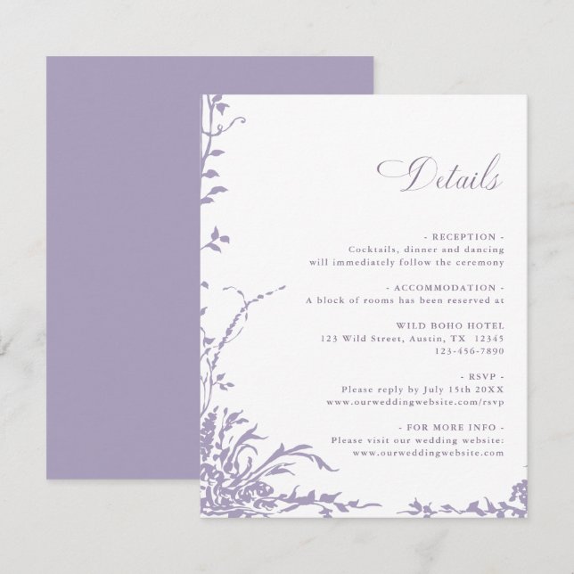 Carte D'accompagnement  Lavender Botanical Arch Garden Wedding Details (Devant / Derrière)