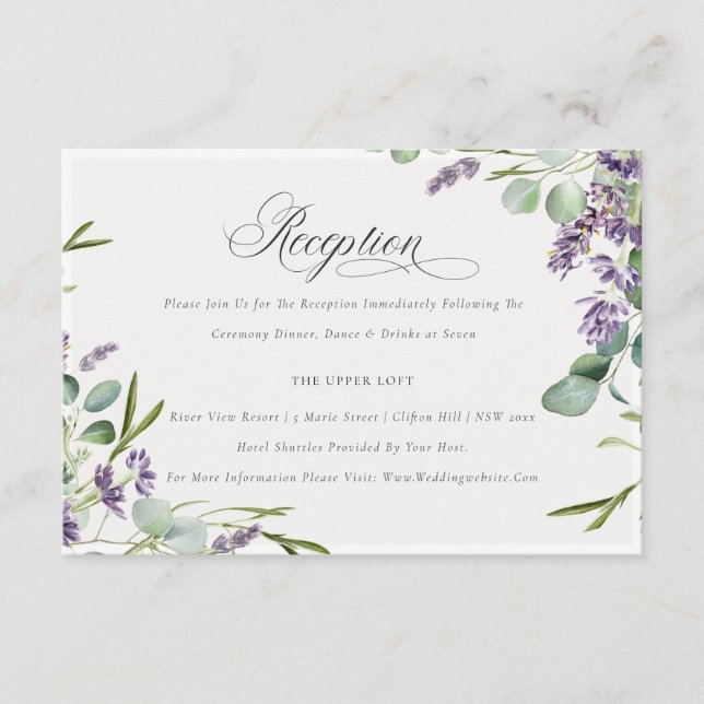 Carte D'accompagnement Lavender Eucalyptus Foliage Réception de mariage (Devant)