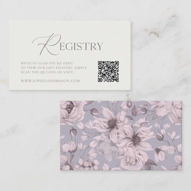 Carte D'accompagnement Lavender Grey Floral Wedding Registry Card  (Devant / Derrière)
