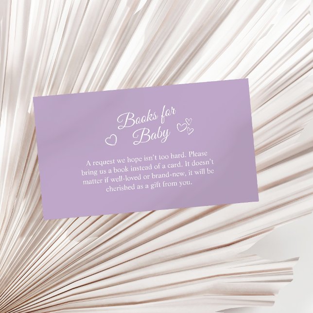 Carte D'accompagnement Lavender Minimalist Baby showers Livres pour bébé (Lavender Minimalist Baby Shower Books for Baby Enclosure Card on a sunny neutral dry palm leaf.)