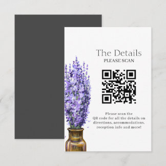 Carte D'accompagnement Lavender Moderne Floral Mariage QR Détails du code