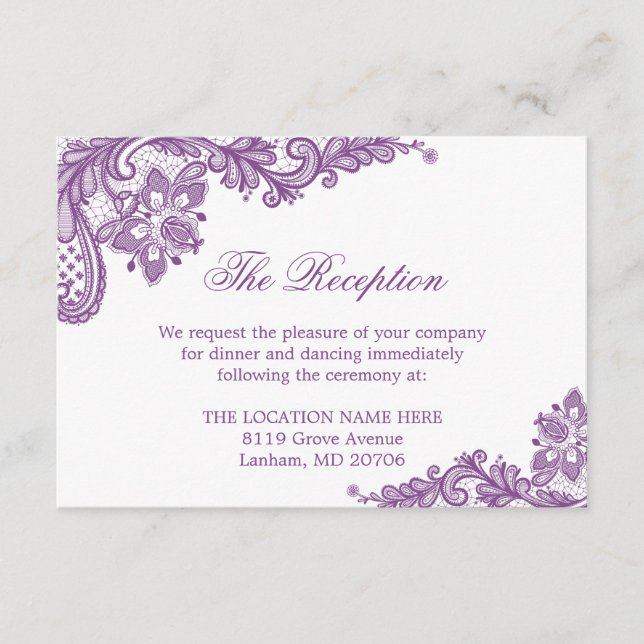 Carte D'accompagnement Lavender Purple Lace Mariage Détails (Devant)