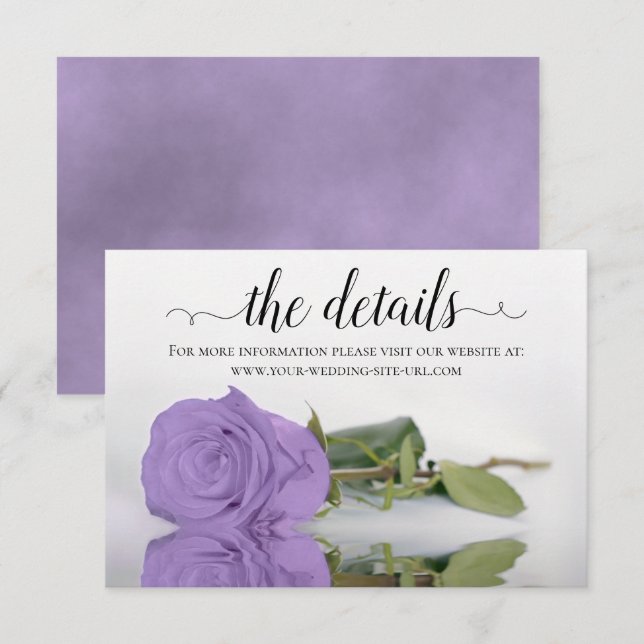 Carte D'accompagnement Lavender Purple Rose Détails du Mariage Site Web (Devant / Derrière)