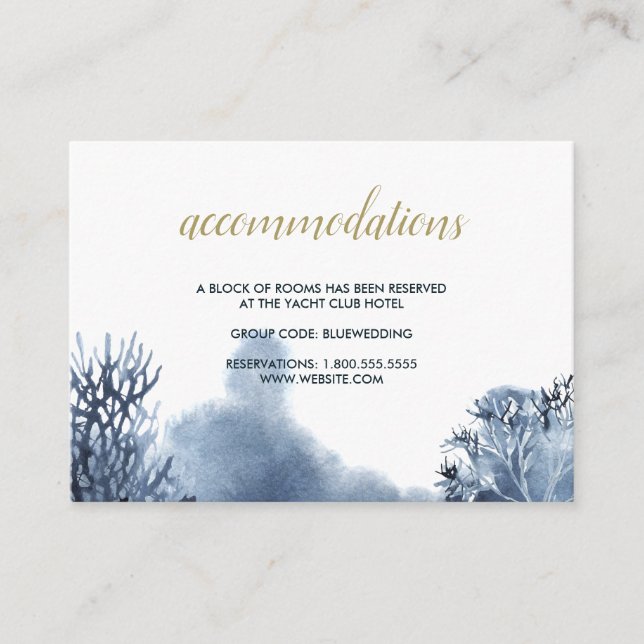 Carte D'accompagnement Le récif bleu | Hébergement hôtelier Mariage (Devant)