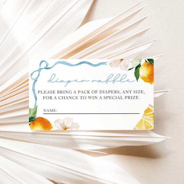 Carte D'accompagnement Lemon & Bows Baby Shower Diaper Raffle Entry  (Boys Ciao Baby Lemon and Bows Diaper Raffle Entry Card)
