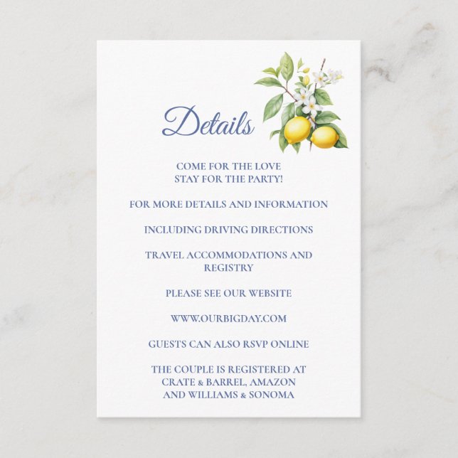 Carte D'accompagnement Lemon Enclosure Card Details (Devant)