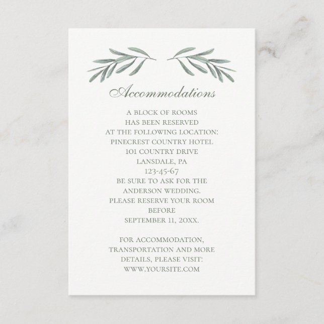 Carte D'accompagnement L'hébergement mariage italien. Détails simples (Devant)