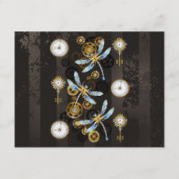 Libellules Steampunk sur fond brun rayé