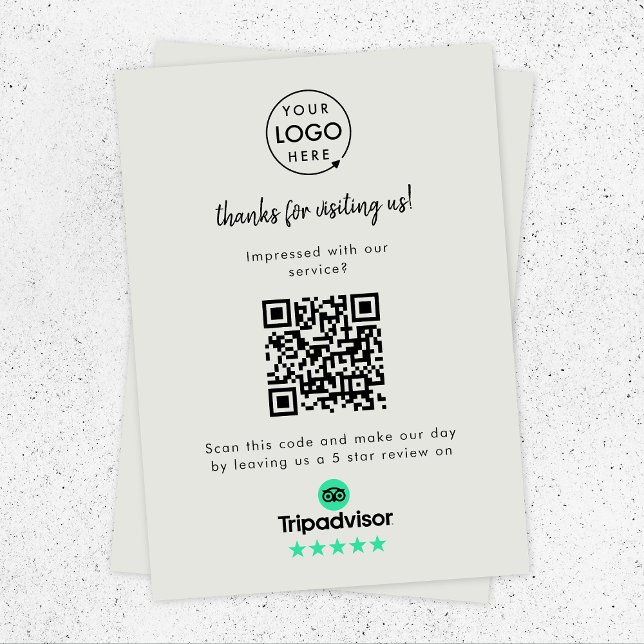 Carte D'accompagnement Lien de notation TripAdvisor | QR Code Grey Busine (Gain Tripadvisor reviews & grow your business with this rating request enclosure card or handout.)