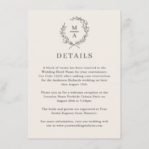 Carte D'accompagnement Light Ecru Simple Élégant Détails du monogramme