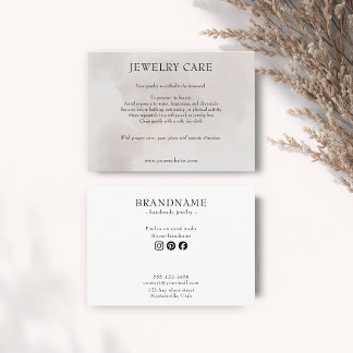 Carte D'accompagnement Light Taupe Abstract Watercolor Jewelry Care Card