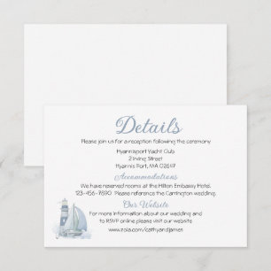 Carte D'accompagnement Lighthouse Sailboat Blue Nautique Détails du Maria