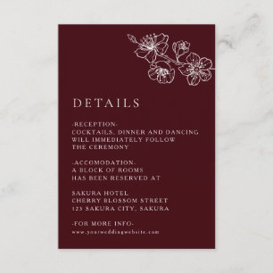 Carte D'accompagnement Ligne d'art floral blanc mariage bordeaux