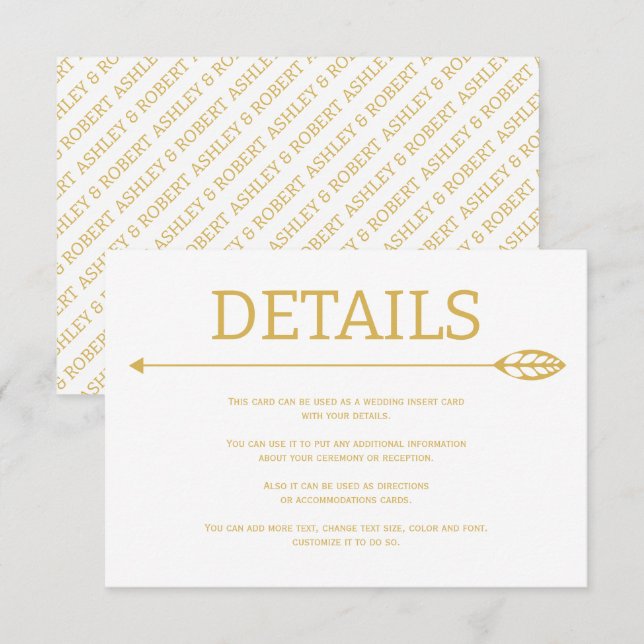 Carte D'accompagnement Ligne dorée moderne avec mariage feuille et flèche (Devant / Derrière)