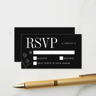Carte D'accompagnement Ligne florale Art Rustique Mariage élégant noir RS