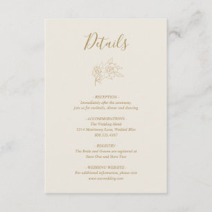 Carte D'accompagnement Ligne simple élégante Art Floral or Mariage d'ivoi