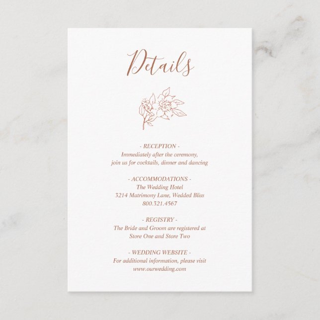 Carte D'accompagnement Ligne Terracotta Art Floral Mariage élégant (Devant)