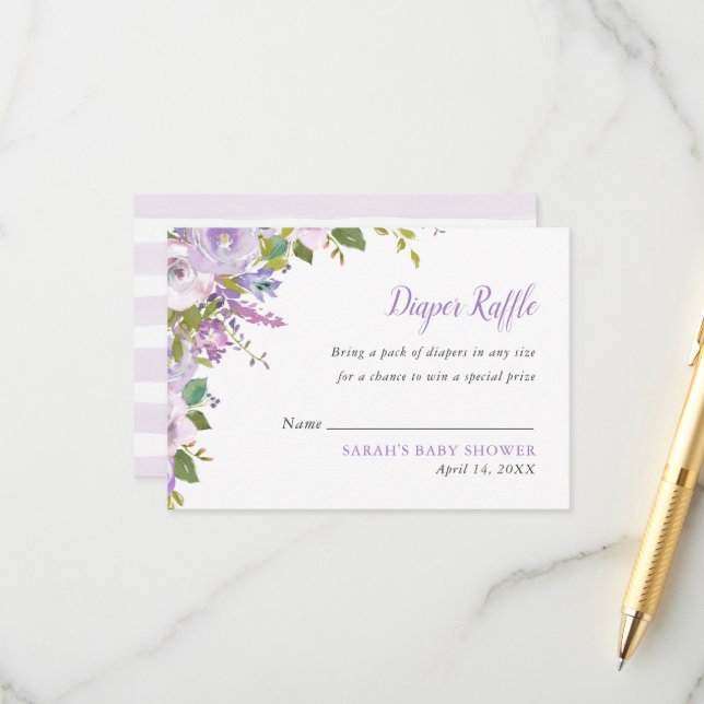 Carte D'accompagnement Lilac Baby shower floral feuille de rousseur (Devant/Arrière en situation)