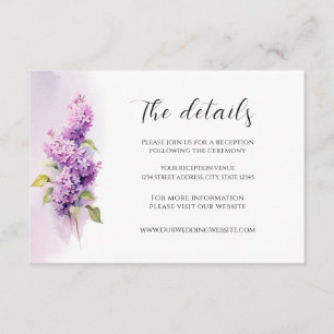 Carte D'accompagnement Lilac Fleurs verdure Mariage aquarelle