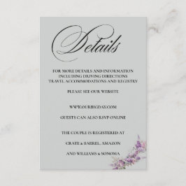 Carte D'accompagnement Lilac floral Elegant Enclosure Card Details