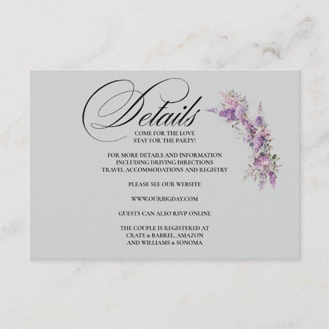 Carte D'accompagnement Lilac floral Enclosure Card Details (Devant)