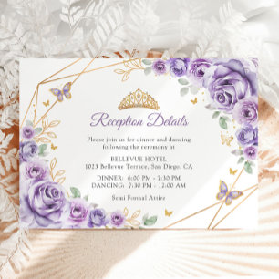 Carte D'accompagnement Lilac Purple Gold Floral Quinceanera Détails