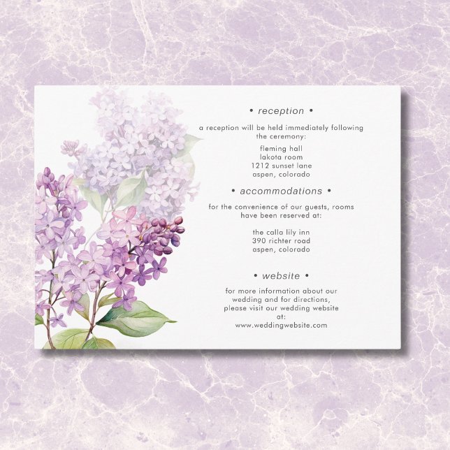 Carte D'accompagnement Lilacs de Mariage moderne romantique violet (Modern Romantic Purple Sage Lilacs Wedding Details Enclosure Card)
