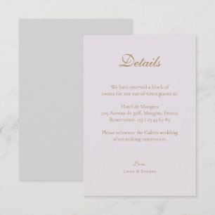 Carte D'accompagnement Lilas gris élégant mariage hôtel détail