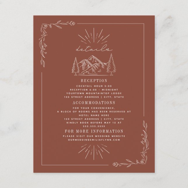 Carte D'accompagnement Line Art Mountains Terracotta Détails du Mariage E (Devant)