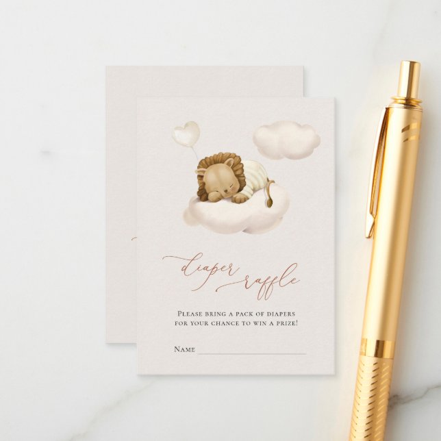 Carte D'accompagnement Lion Baby Cloud Balloon Tickets Raffle (Devant/Arrière en situation)