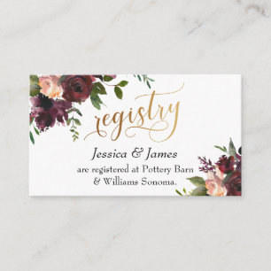 Carte D'accompagnement Liste de cadeaux Or Script Fleurs Aquarelle Rouge