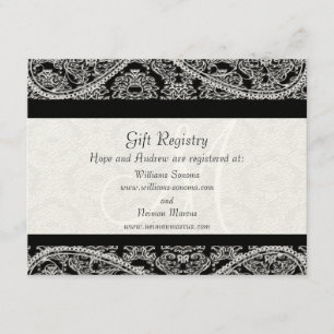 Carte D'accompagnement Liste de mariage Black Monogram Damassé Cadeau